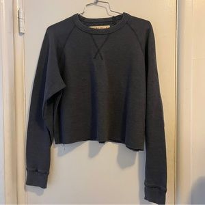 Grey cotton fleece cropped sweatshirt, made in USA